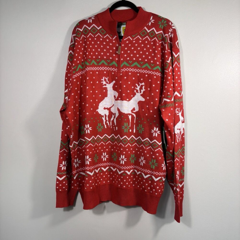 NWT Tipsey Elves Ugly Christmas Sweater Men's 3XL Quarter Zip Red Green Naughty